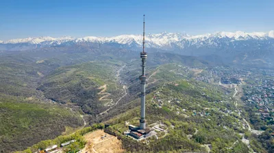 Алматинская телебашня, телевизионная и радиовещательная башня, Кок-Тобе, Кок Тобе, виды Алматы, город Алматы, виды города Алматы, пейзаж Алматы, достопримечательности Алматы, туризм в Алматы