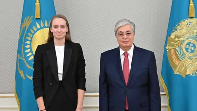 теннисистка Елена Рыбакина, президент Казахстана Касым-Жомарт Токаев
