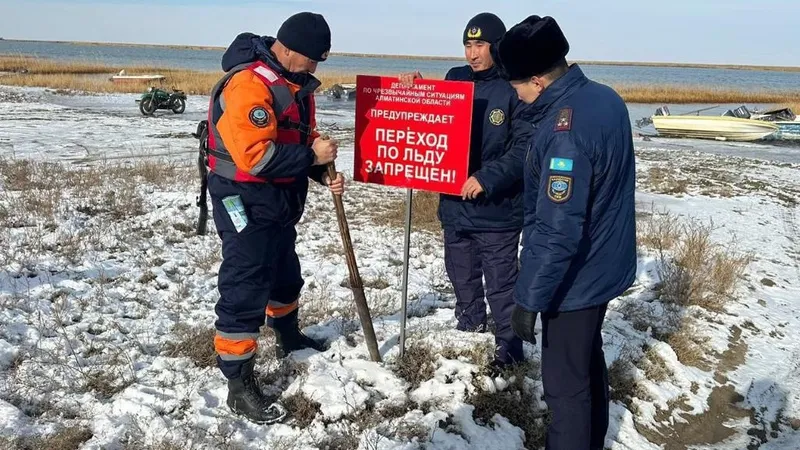 Спасатели, лед, Казахстан 