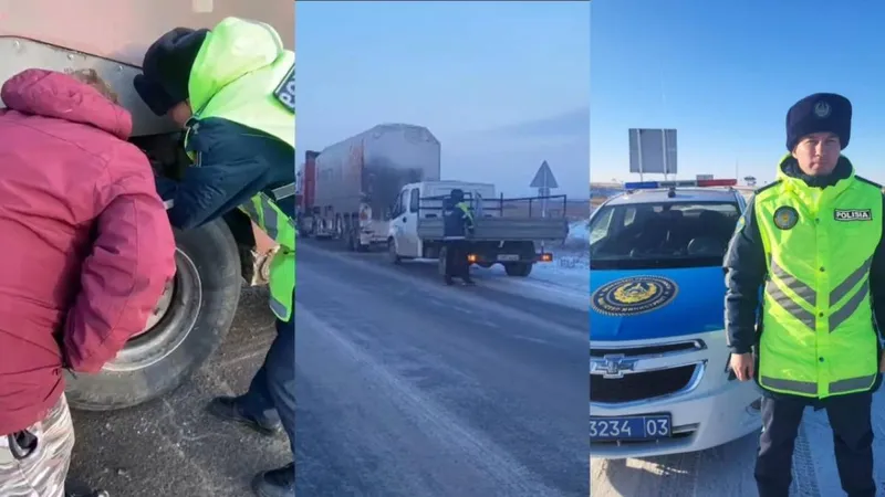 полиция, трасса, зима, Акмолинская область