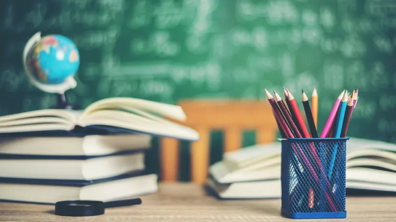 учебники, глобус, карандаши